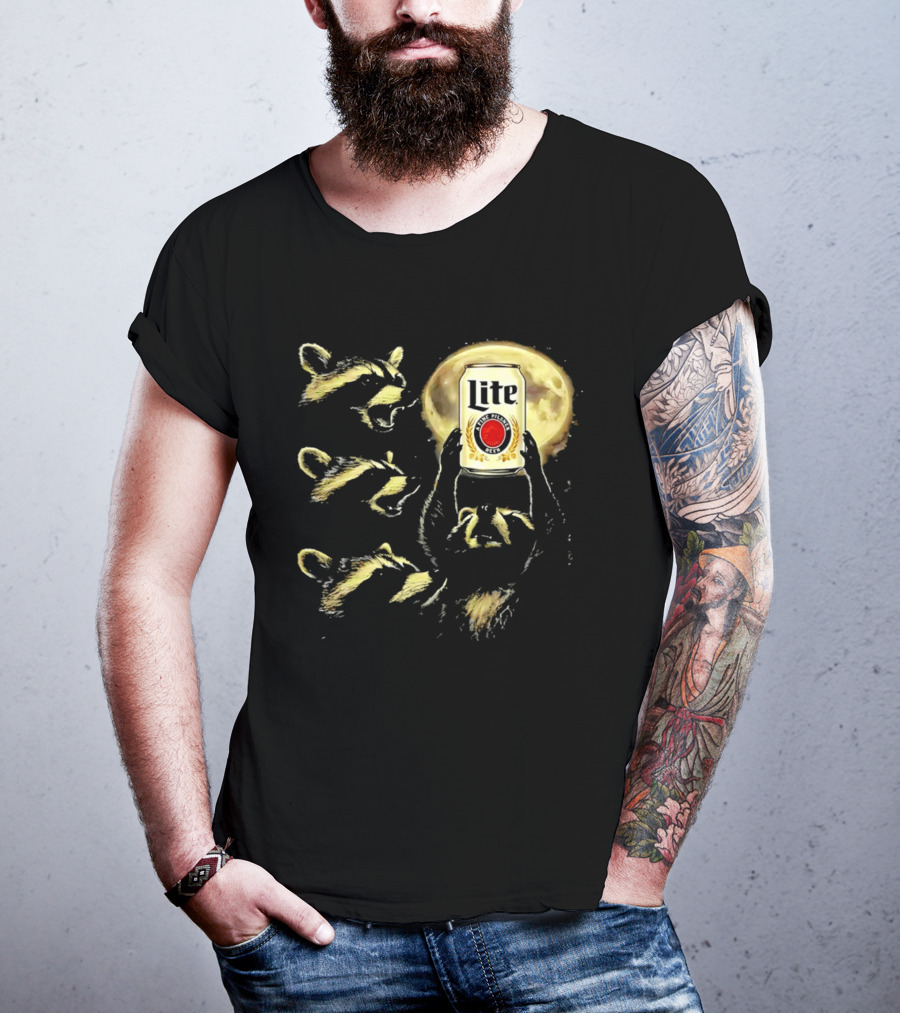 Moon Raccoon Lite Beer Can In Full Moonlight T-Shirt