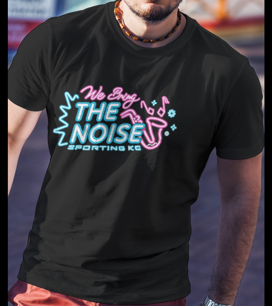 We Bring The Noise Sporting KC Blue Pink Saxophone T-Shirt