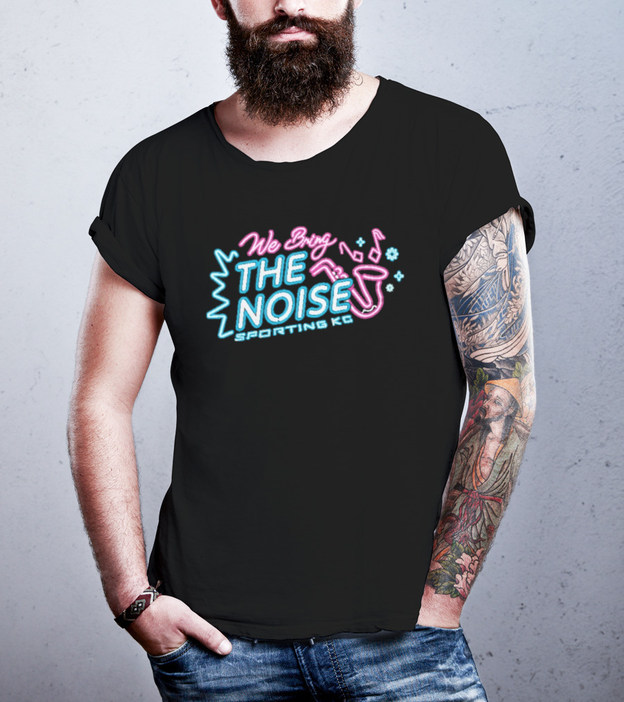 We Bring The Noise Sporting KC Blue Pink Saxophone T-Shirt