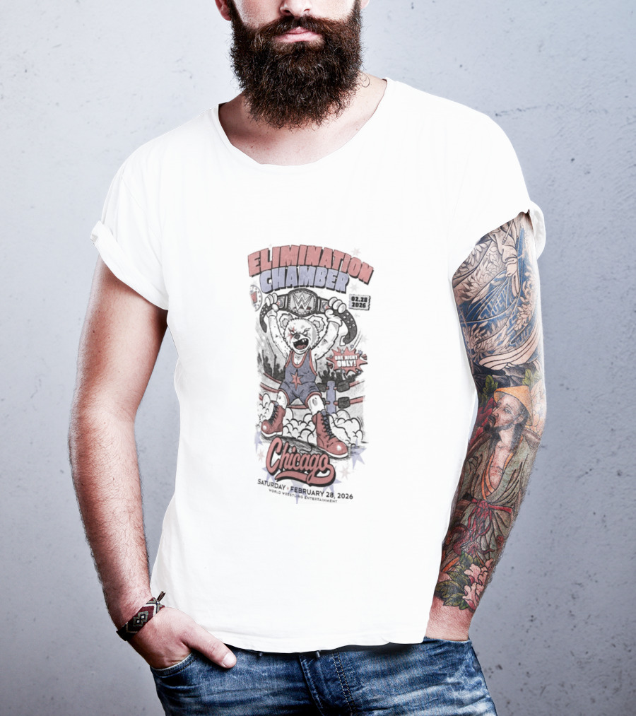 Elimination Chamber 2026 Chicago Cartoon Bear T-Shirt