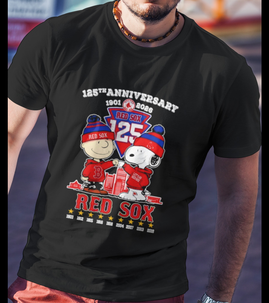Charlie Brown Snoopy Peanuts Red Sox 125th Anniversary 1901 2026 T-Shirt