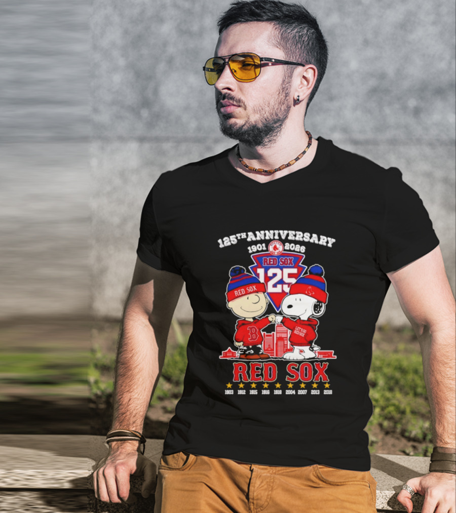 Charlie Brown Snoopy Peanuts Red Sox 125th Anniversary 1901 2026 T-Shirt