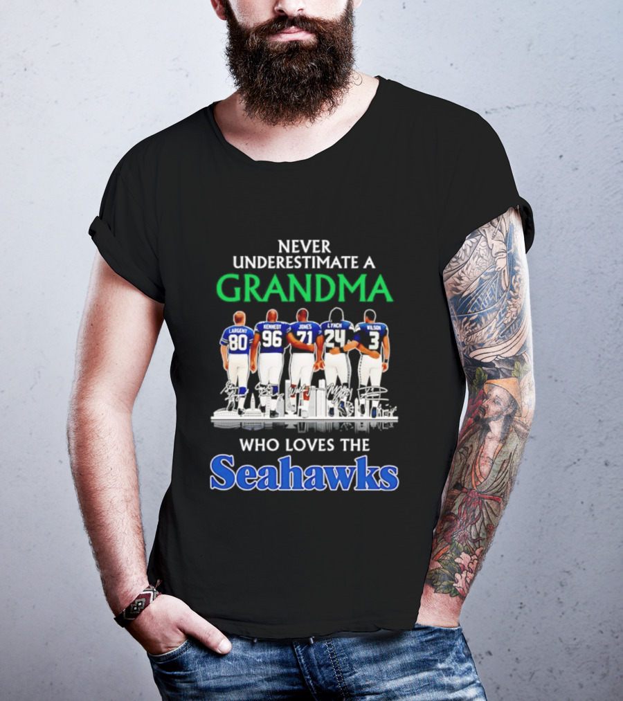Never Underestimate A Grandma Who Loves The Seahawks Largent Kennedy Jones Lyles T-Shirt