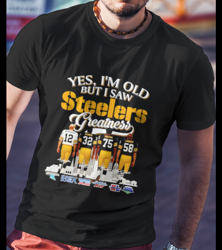 Yes I'm Old But I Saw Steelers Greatness Harris Greene Lambert Bradshaw Super Bowl Champs T-Shirt