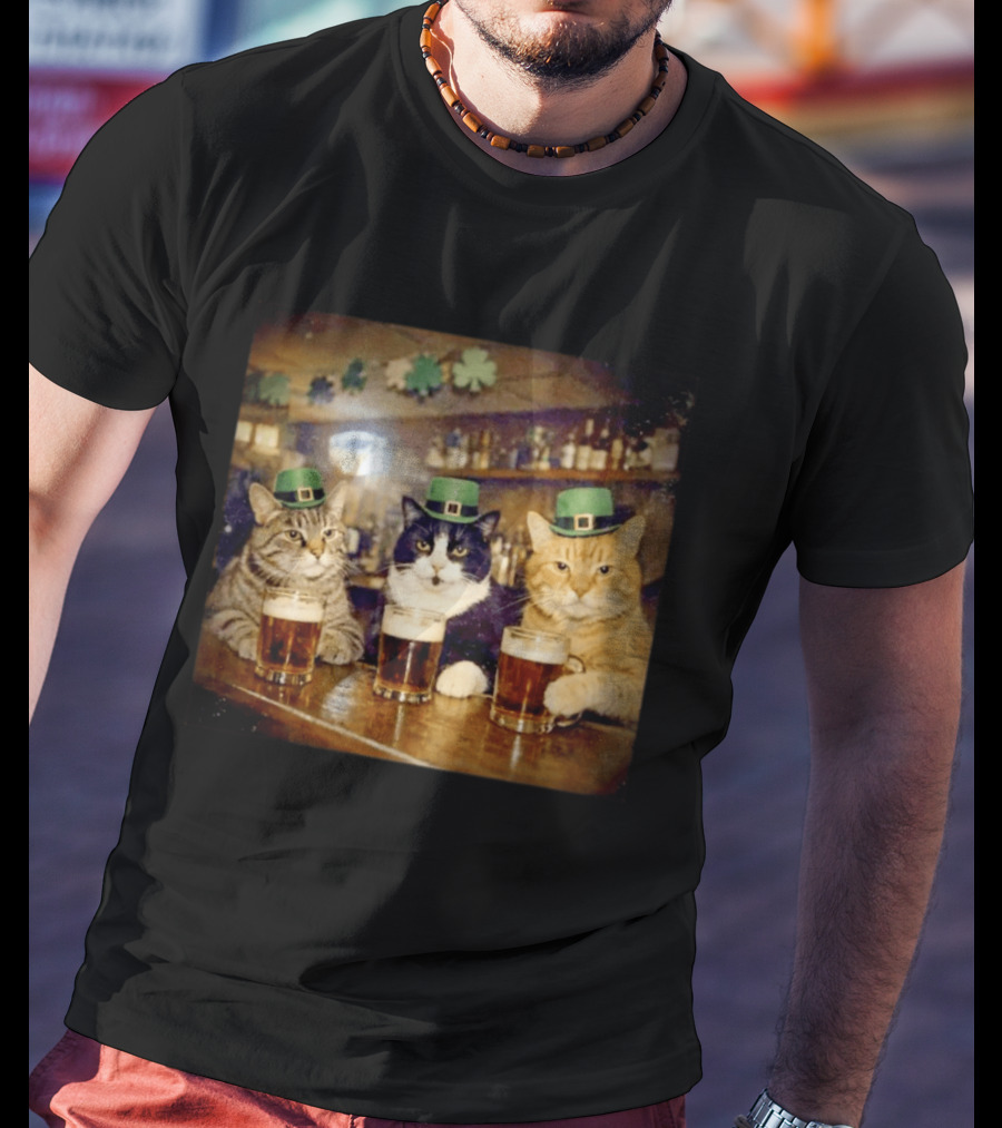 Saint Patrick's Day Cats With Green Hats Cheers T-Shirt