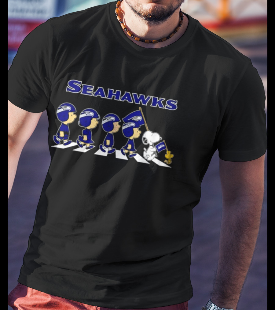 Seattle Seahawks Peanuts Characters Walking Football Fan T-Shirt