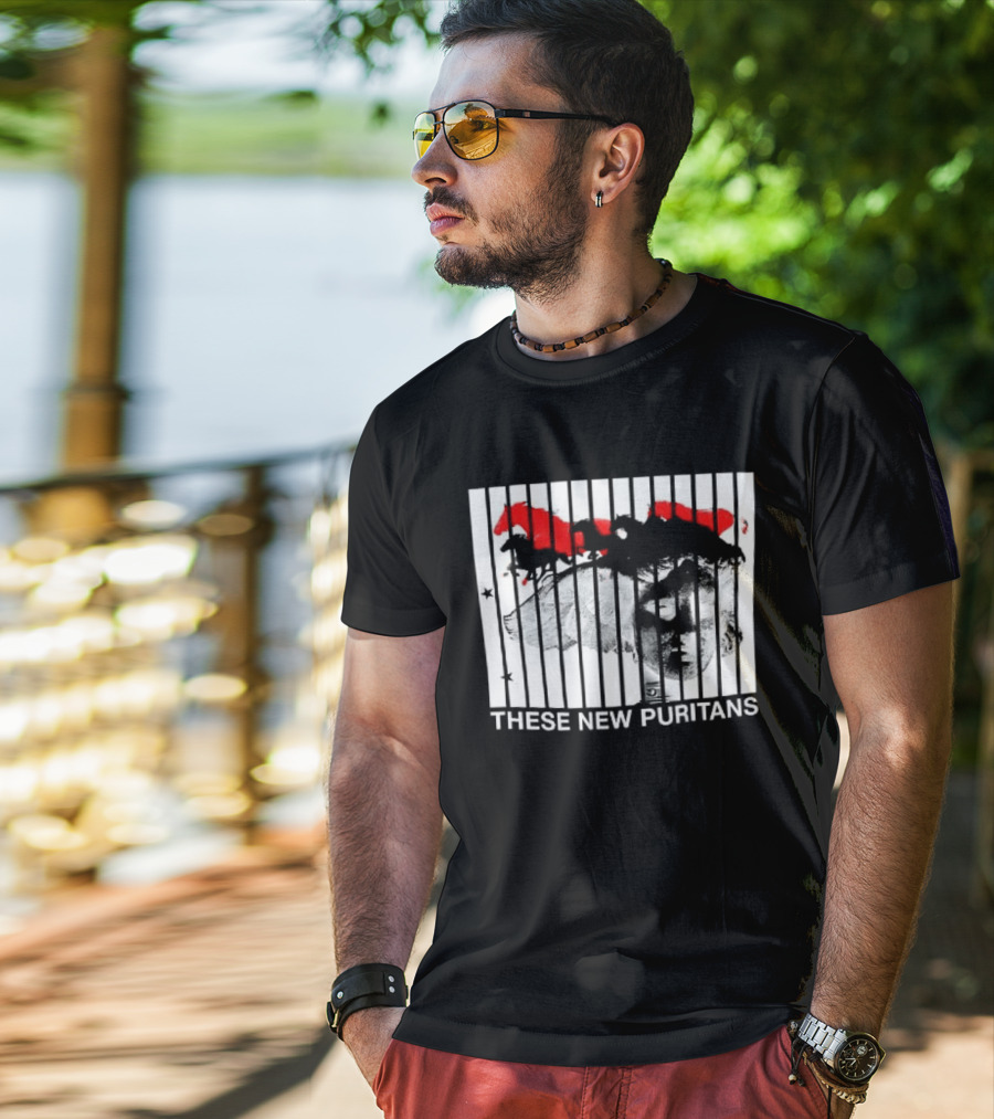 These New Puritans Face And Red Abstract Paint Stripes T-Shirt