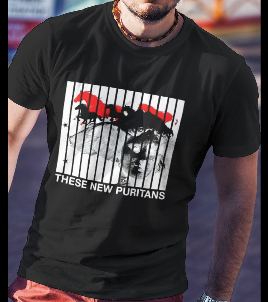 These New Puritans Face And Red Abstract Paint Stripes T-Shirt