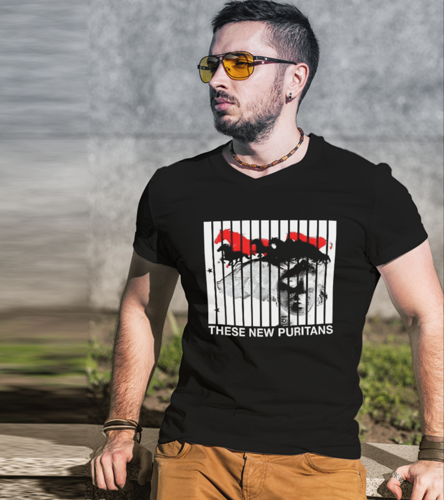 These New Puritans Face And Red Abstract Paint Stripes T-Shirt
