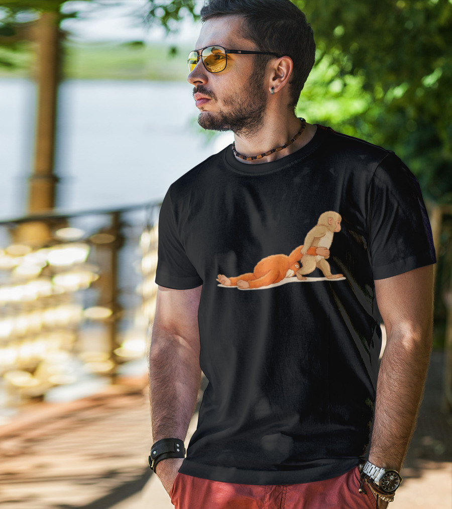 Baby Monkey Punch Hilarious Cartoon Primate Scene T-Shirt