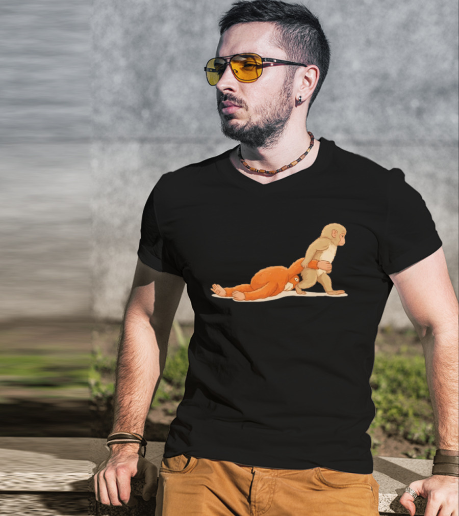 Baby Monkey Punch Hilarious Cartoon Primate Scene T-Shirt