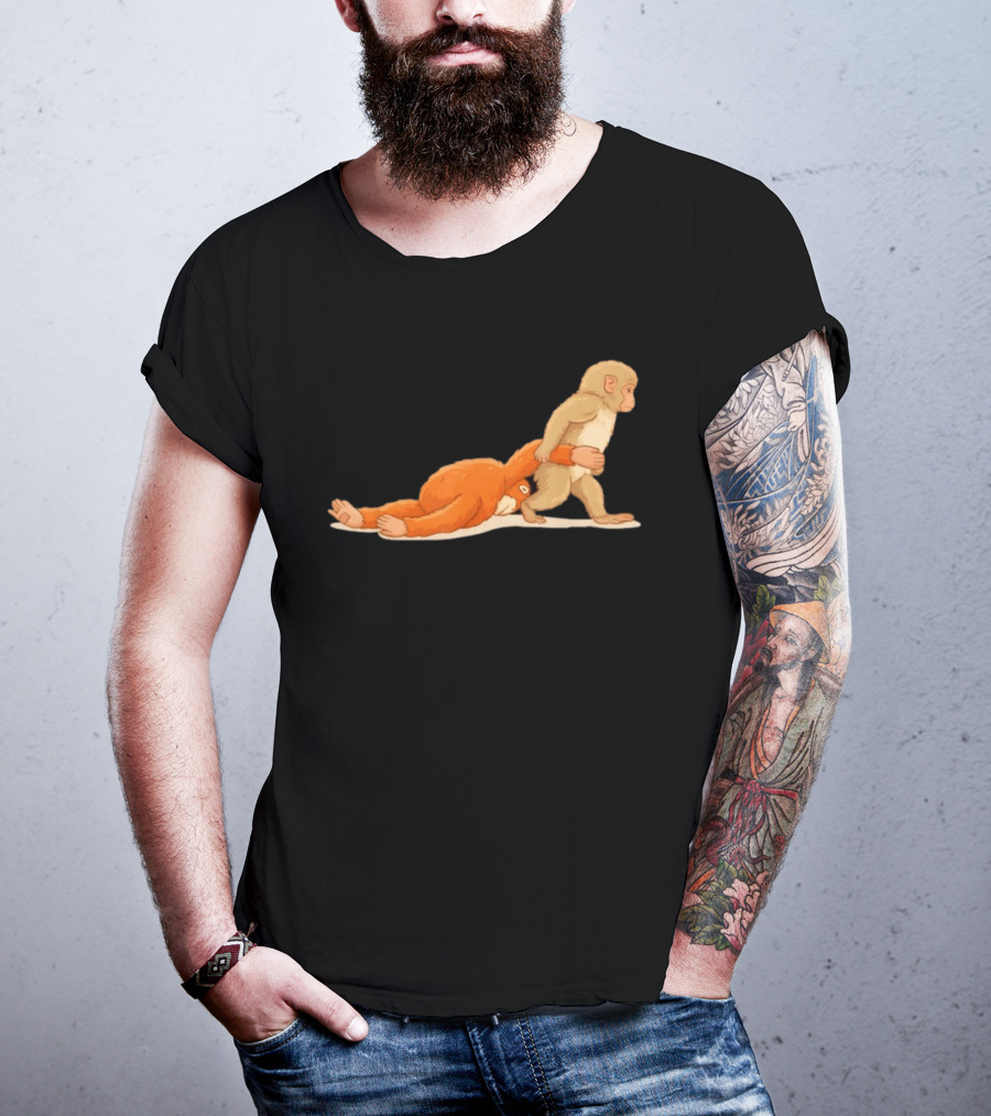 Baby Monkey Punch Hilarious Cartoon Primate Scene T-Shirt