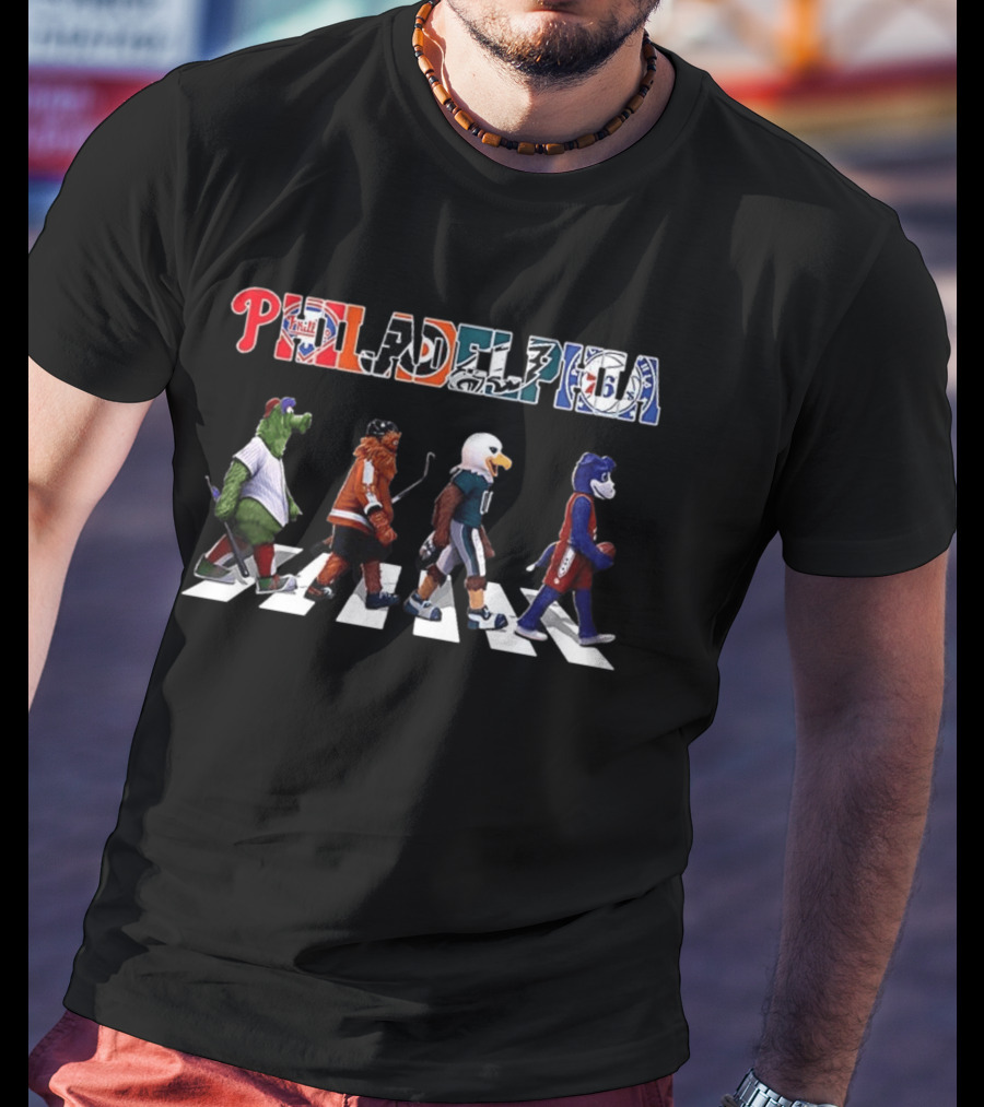 Philadelphia Phillies Flyers Eagles 76ers Mascots Abbey Road T-Shirt