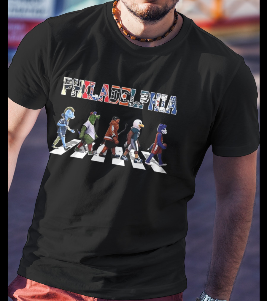 Philadelphia Sports Teams Phillies Flyers Eagles 76ers Union Mascots Crossing T-Shirt