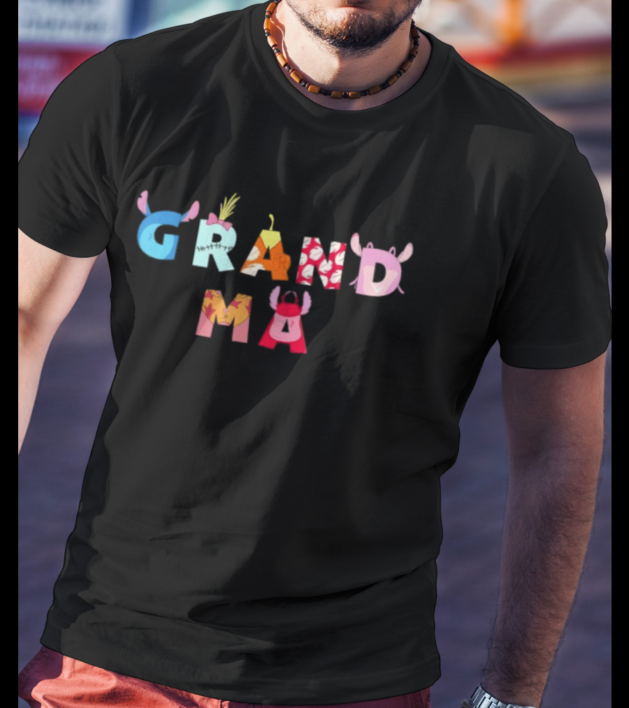 Disney Lilo And Stitch Grandma Birthday Colorful Character Letters T-Shirt