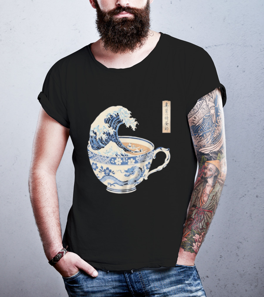 The Great Kanagawa Tea Cup Ukiyo E Wave Meets Dragon Porcelain T-Shirt