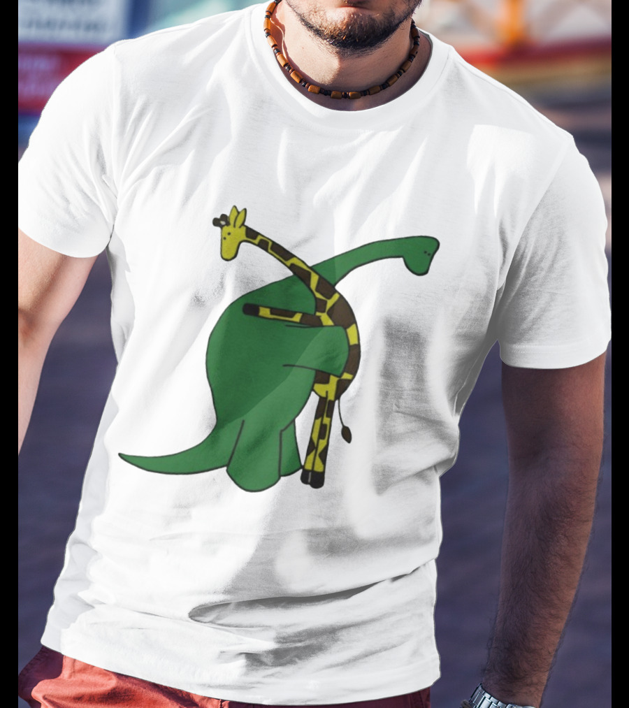 Dinosaur And Giraffe Friendship Embrace T-Shirt