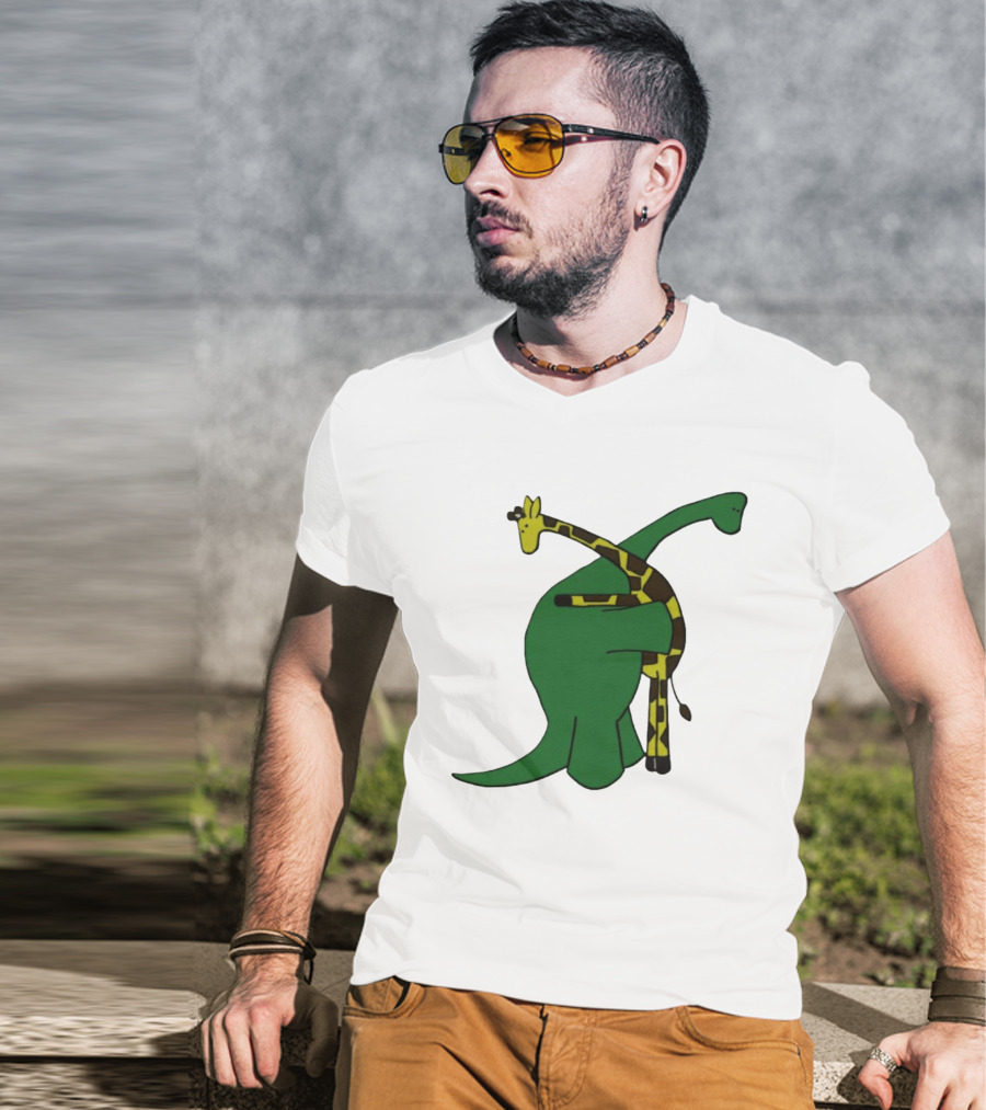 Dinosaur And Giraffe Friendship Embrace T-Shirt