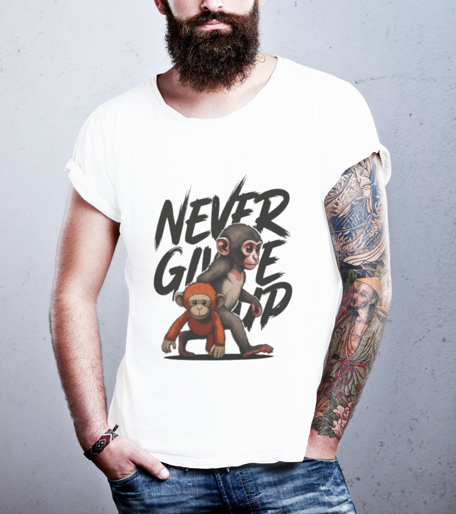 Never Give Up Inspirational Monkeys Motivational Message T-Shirt