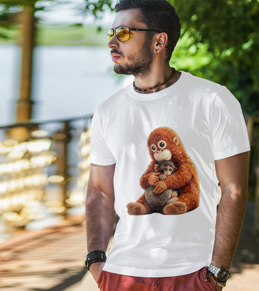Punch Monkey Hugging Plush Baby Monkey T-Shirt