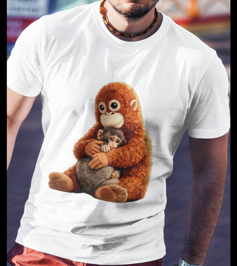 Punch Monkey Hugging Plush Baby Monkey T-Shirt