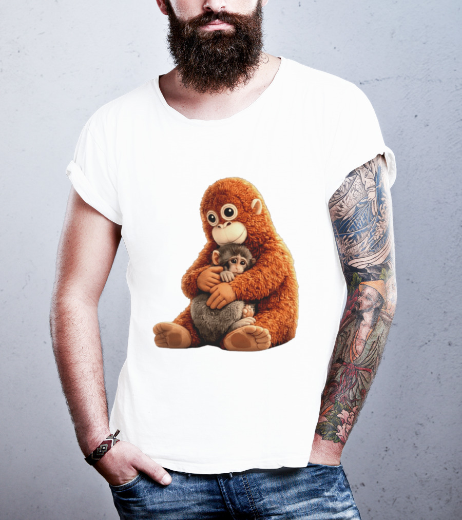 Punch Monkey Hugging Plush Baby Monkey T-Shirt