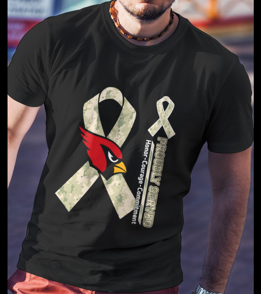 Arizona Cardinals Proudly Served Military Camo Honor Courage Commitment T-Shirt