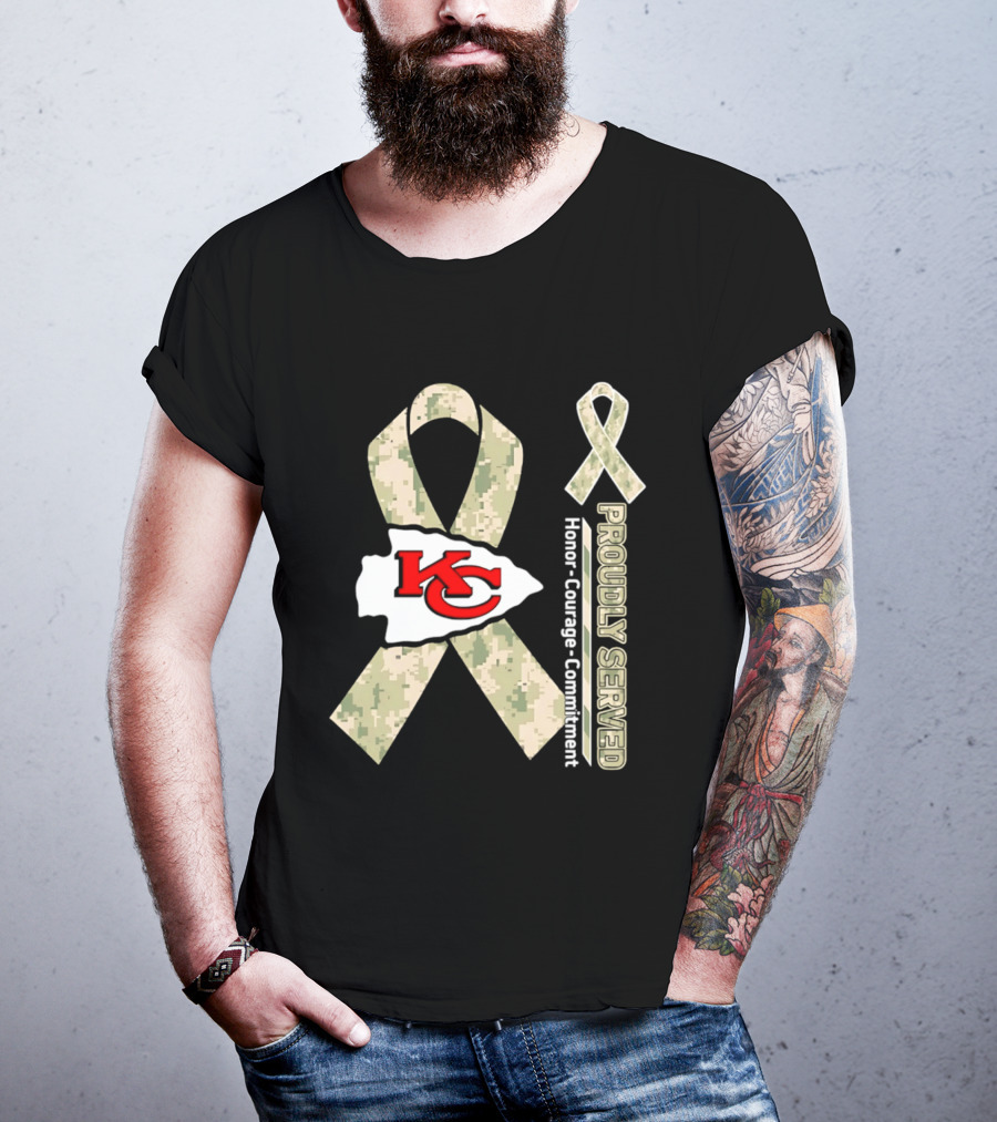 Kansas City Chiefs Military Support Honor Courage Commitment Kansas Camo Ribbon T-Shirt