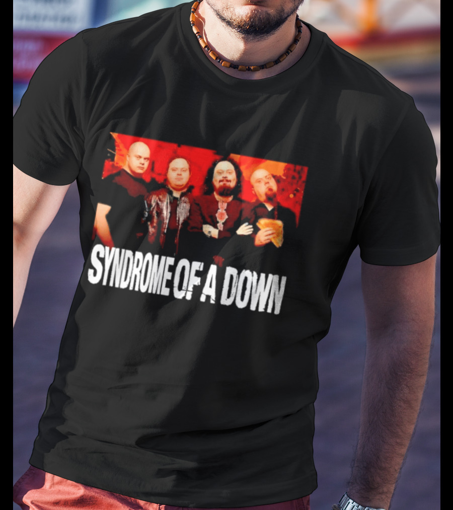 Syndrome Of A Down Band Spoof With Four Figures Eating Pizza T-Shirt
