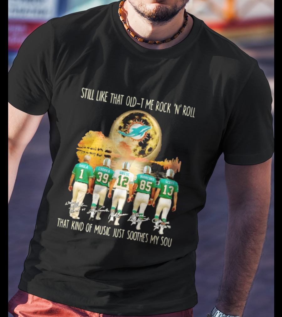 Miami Dolphins Shula Csonka Griese Buoniconti Scott Old Time Rock 'N' Roll Moon Skyline T-Shirt