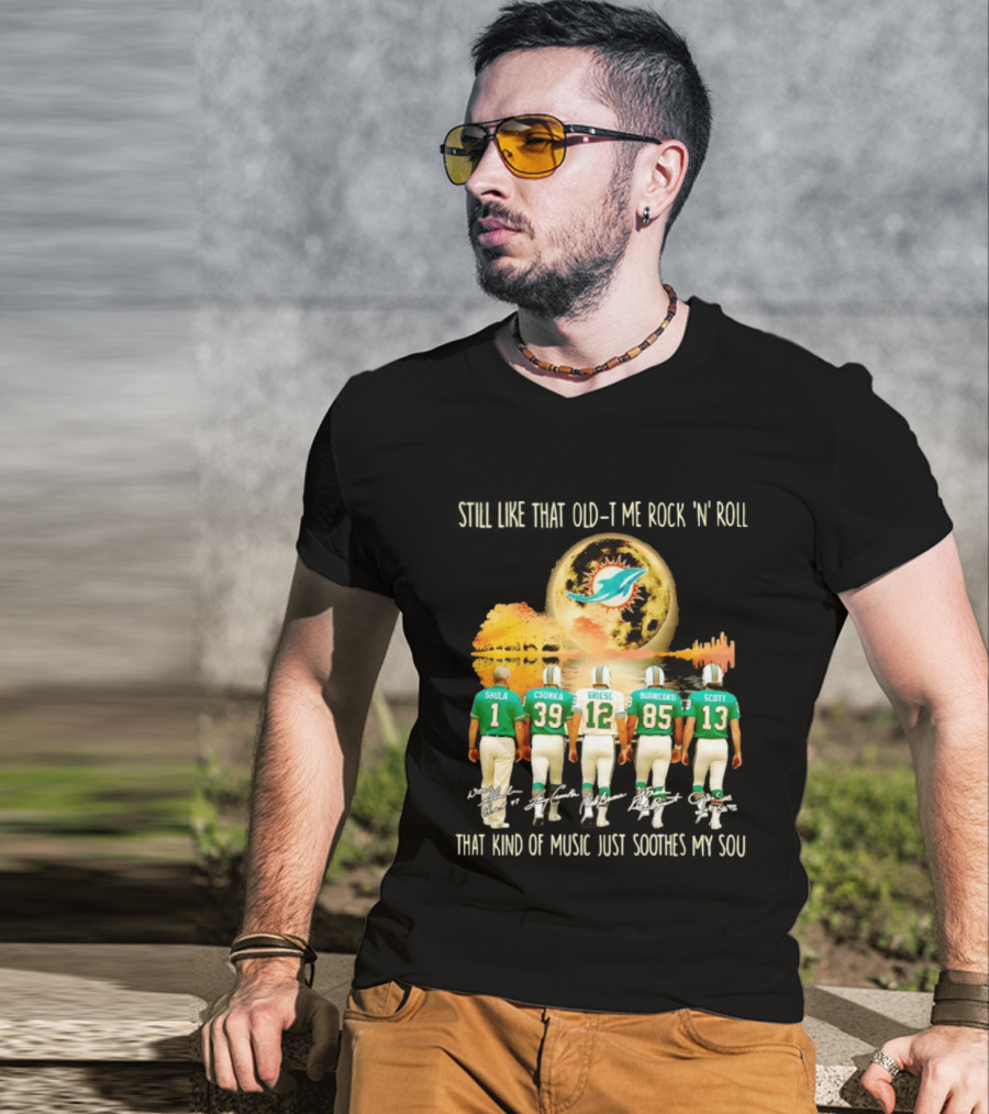 Miami Dolphins Shula Csonka Griese Buoniconti Scott Old Time Rock 'N' Roll Moon Skyline T-Shirt