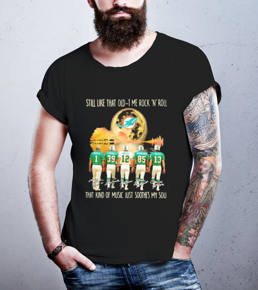 Miami Dolphins Shula Csonka Griese Buoniconti Scott Old Time Rock 'N' Roll Moon Skyline T-Shirt