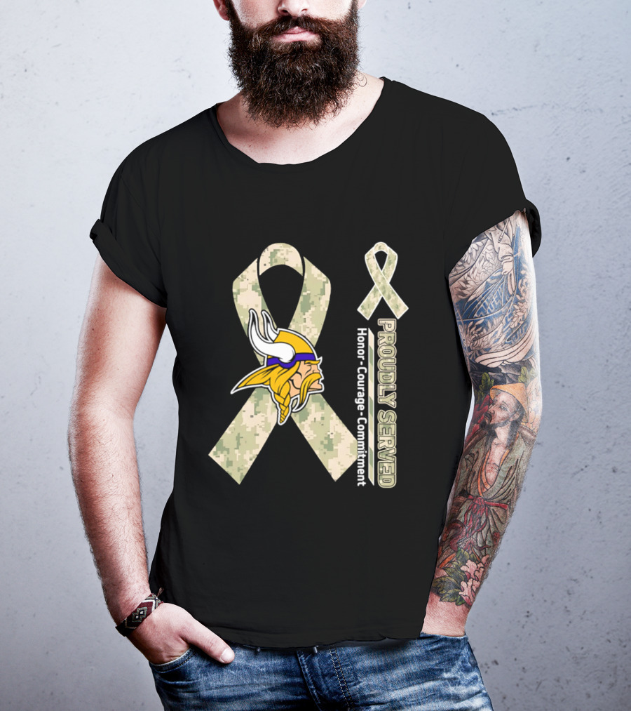Minnesota Vikings Proudly Served Honor Courage Commitment Camouflage Ribbon T-Shirt