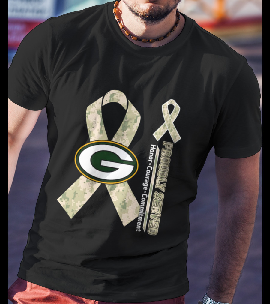 Green Bay Packers Camouflage Ribbon Honor Courage Commitment T-Shirt