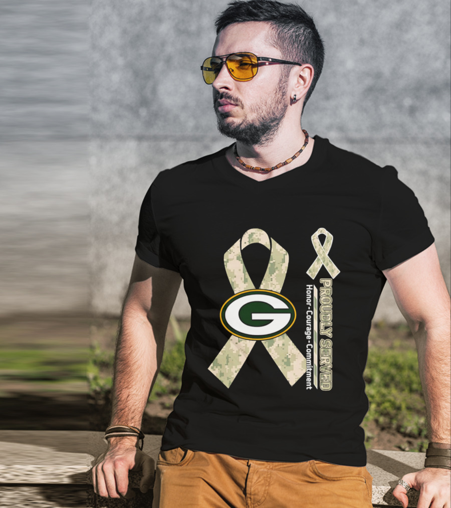 Green Bay Packers Camouflage Ribbon Honor Courage Commitment T-Shirt