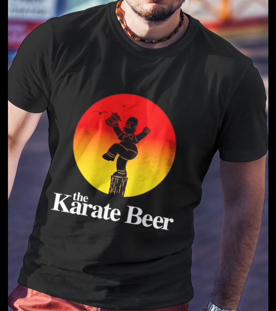The Karate Beer Sunset Crane Pose Beer T-Shirt