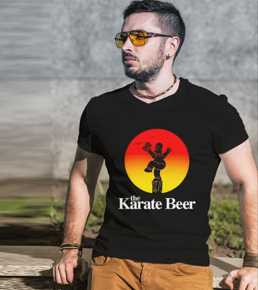The Karate Beer Sunset Crane Pose Beer T-Shirt