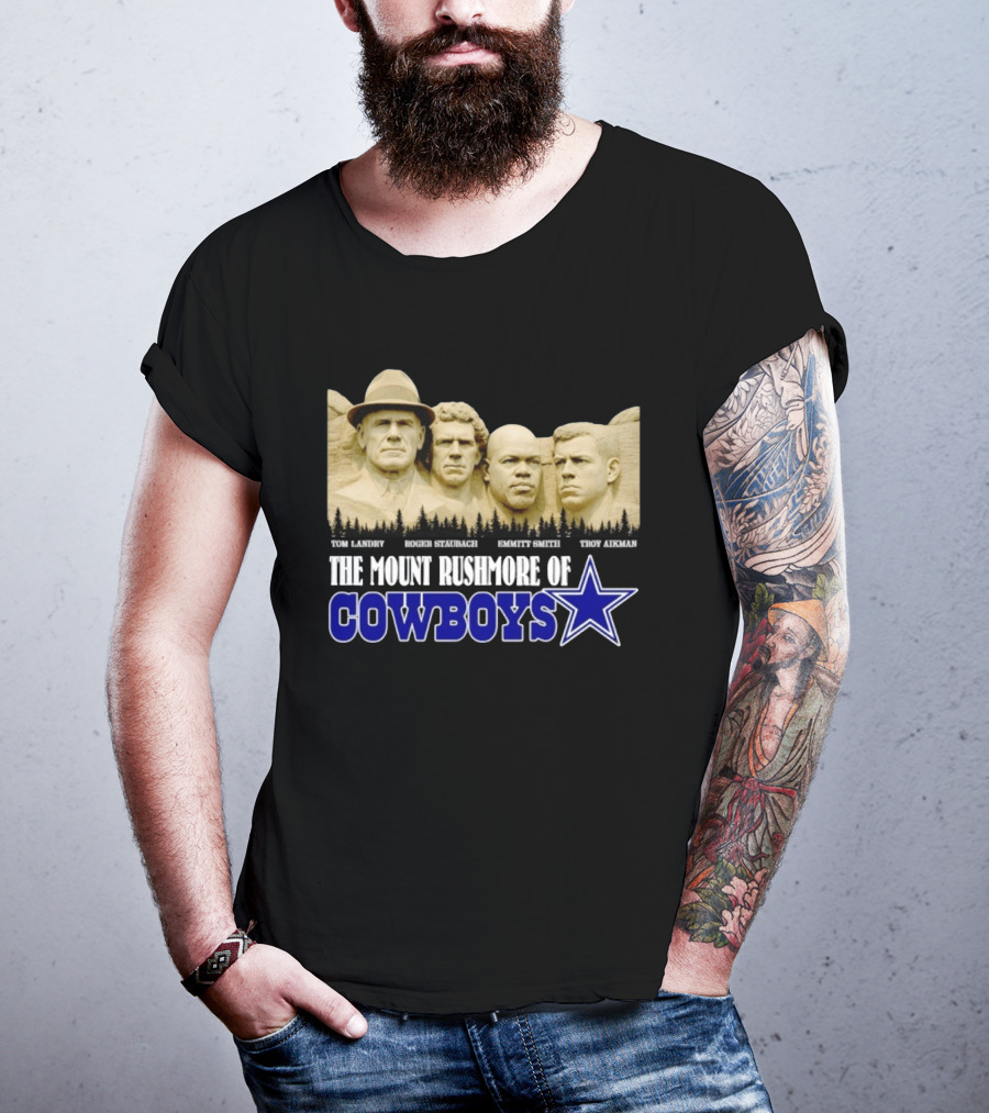 Tom Landry Roger Staubach Emmitt Smith Troy Aikman Mount Rushmore Cowboys Star T-Shirt