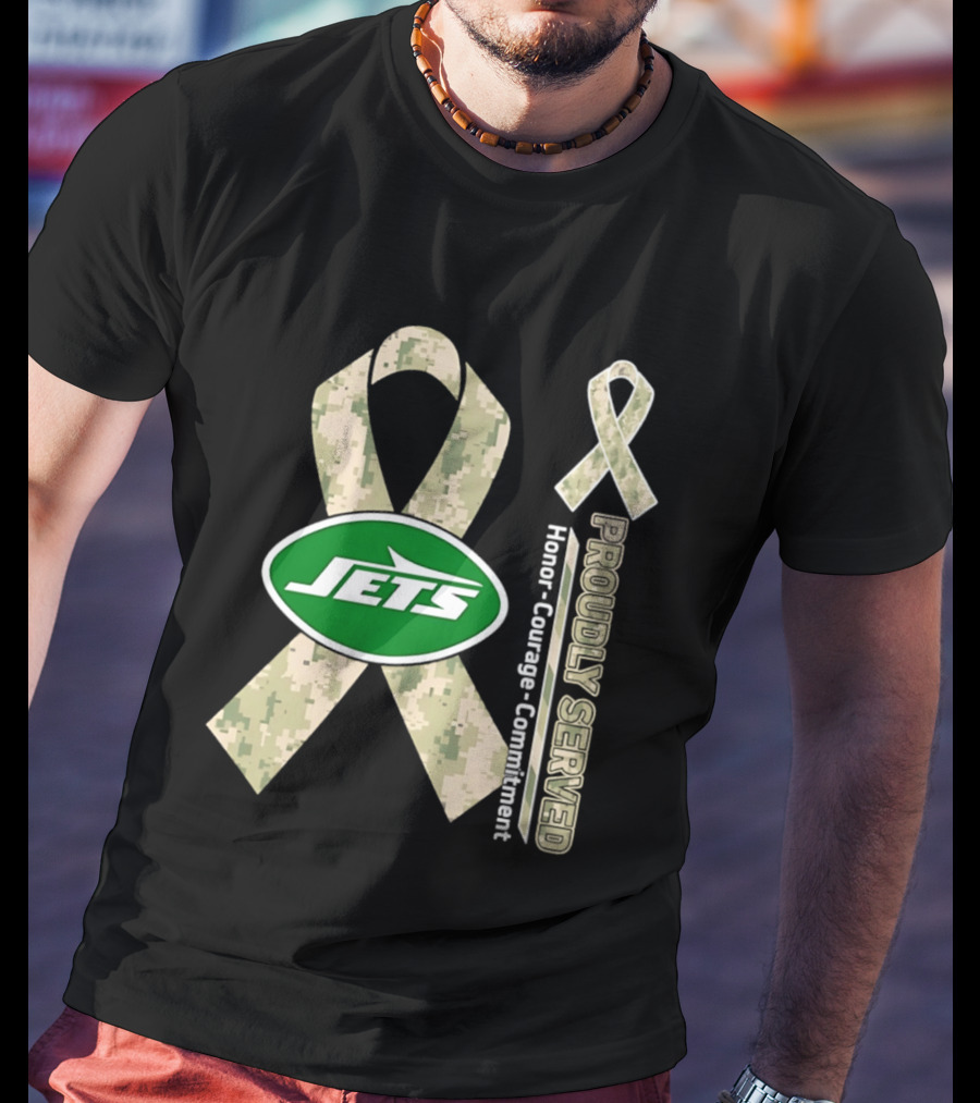 New York Jets Camo Ribbon Proudly Served Honor Courage Commitment T-Shirt