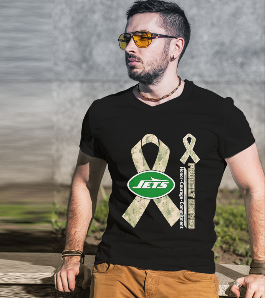 New York Jets Camo Ribbon Proudly Served Honor Courage Commitment T-Shirt