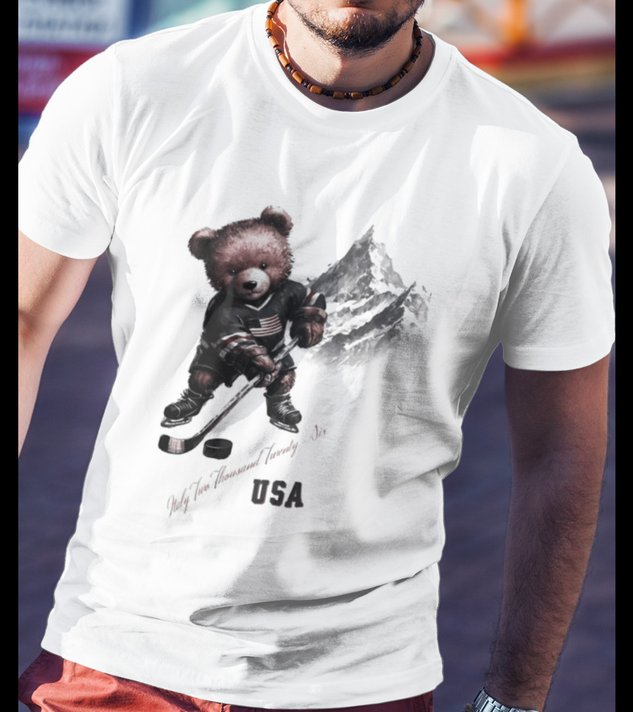 USA Ice Hockey Teddy Bear Italy 2026 T-Shirt
