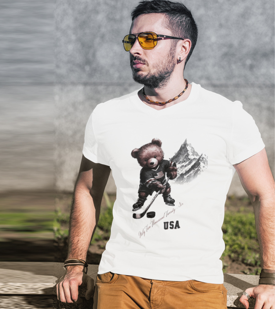 USA Ice Hockey Teddy Bear Italy 2026 T-Shirt