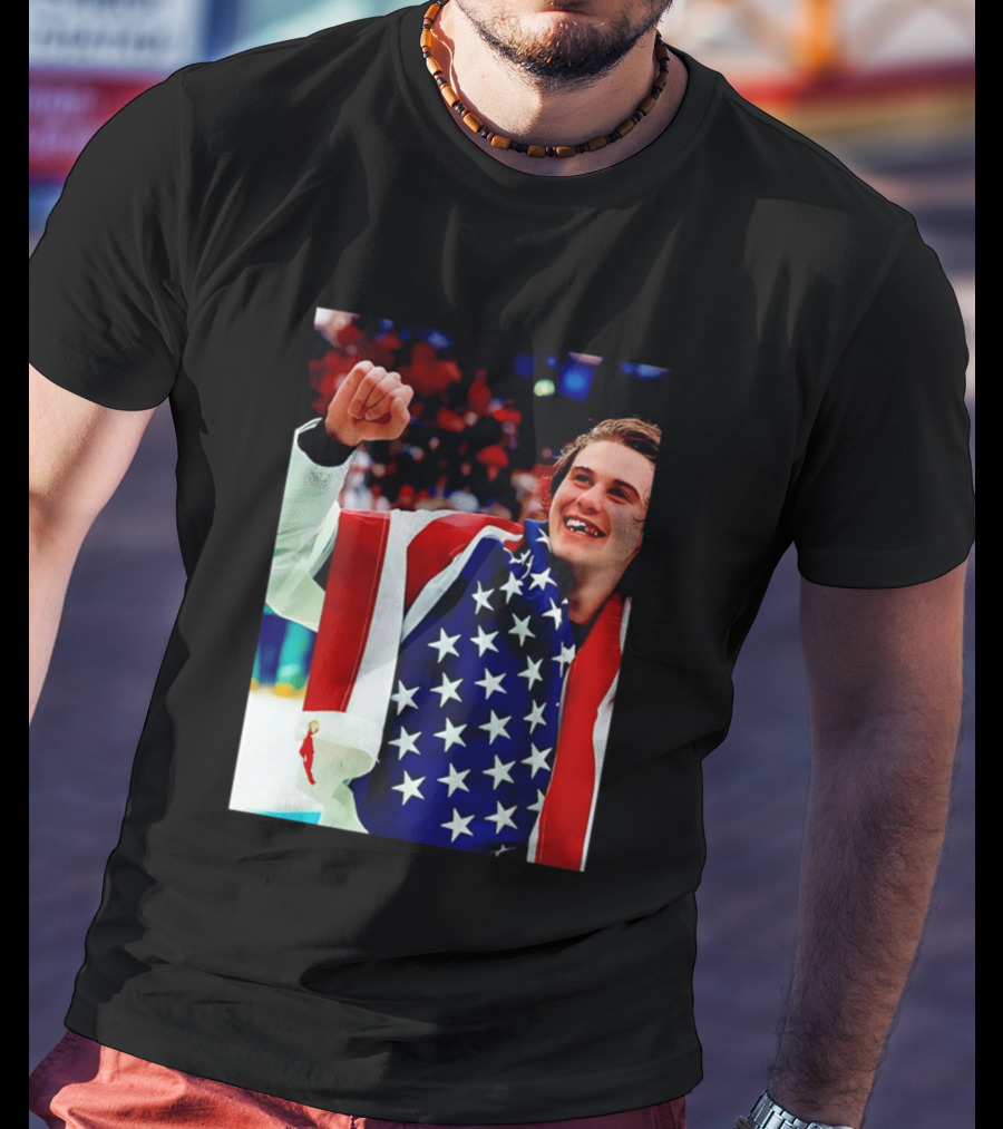 Jack Hughes Celebrating Team USA Hockey Star Spangled Moment T-Shirt