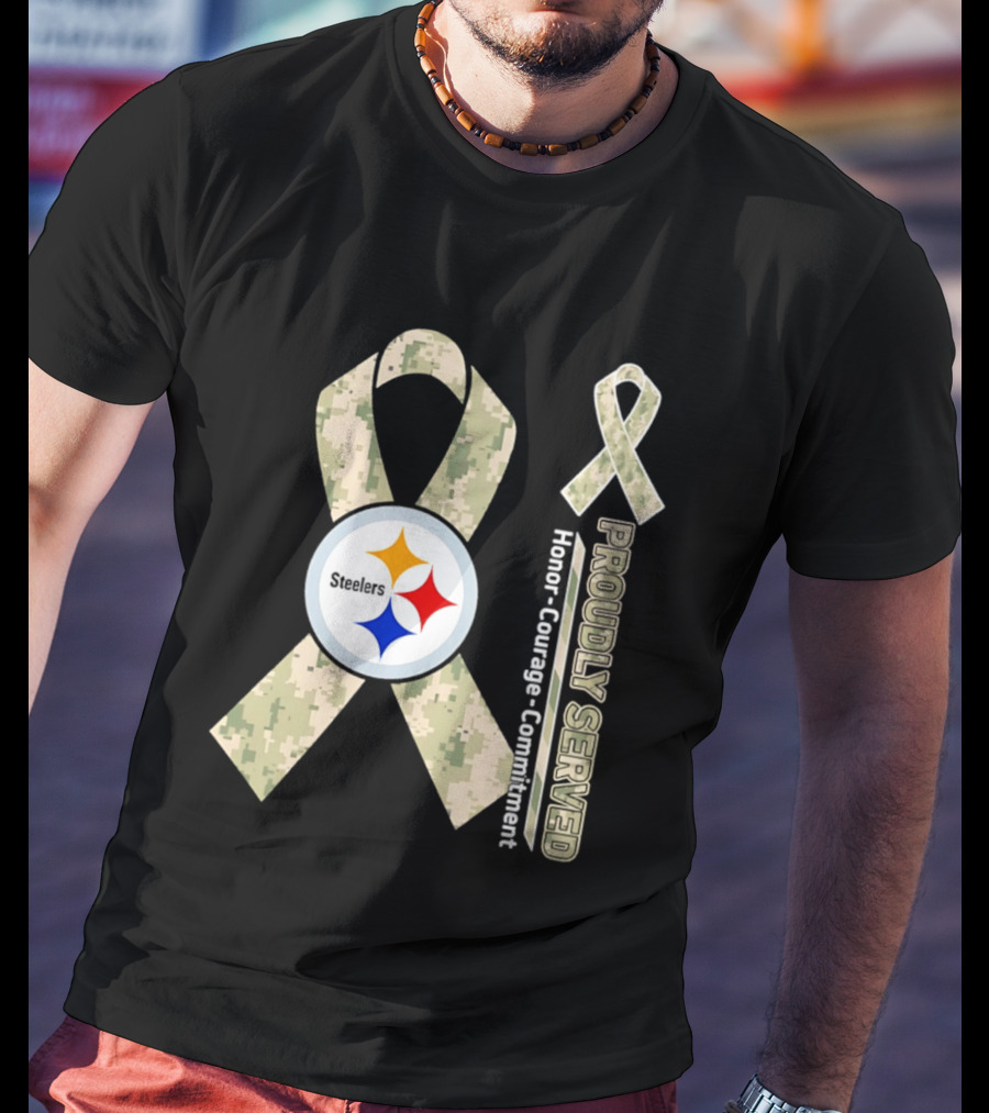 Pittsburgh Steelers Camouflage Ribbon Proudly Served Honor Courage Commitment T-Shirt