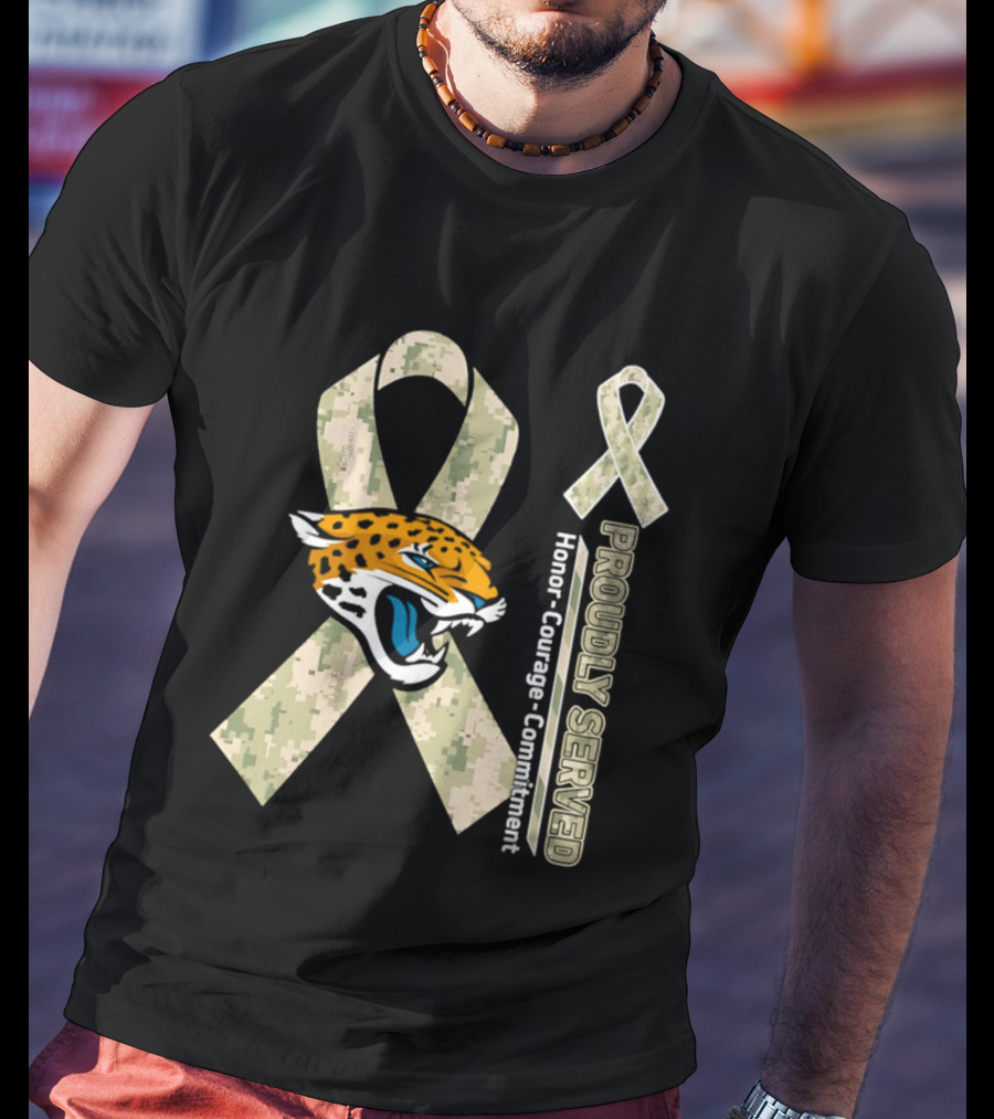 Jacksonville Jaguars Camouflage Ribbon Proudly Served Honor Courage Commitment T-Shirt