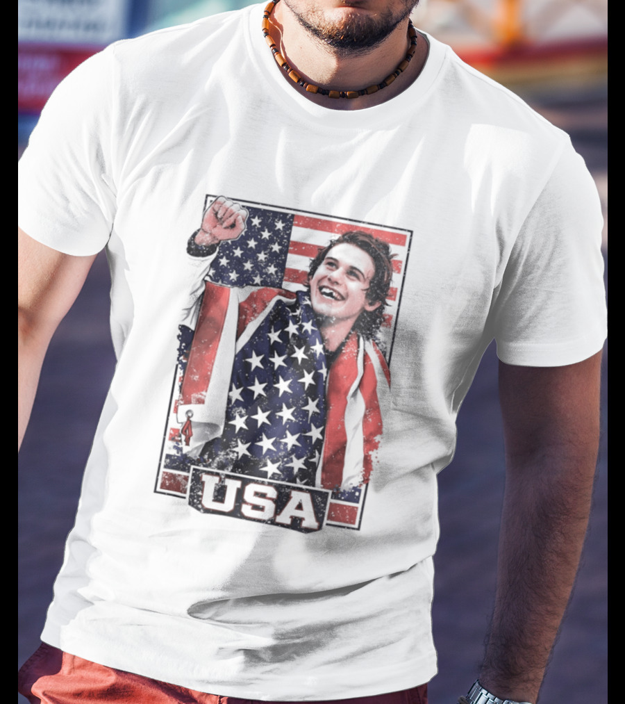 Jack Hughes USA Gold Medal Milano Cortina 2026 American Flag Hockey T-Shirt