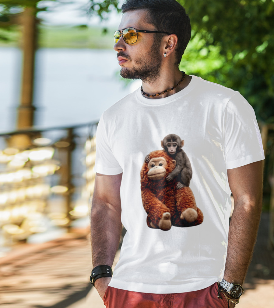 Monkey Punch Plush Toy And Baby Monkey Cuddling Image T-Shirt