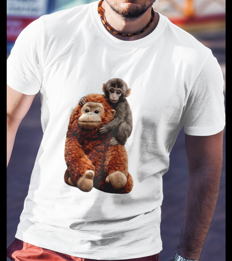 Monkey Punch Plush Toy And Baby Monkey Cuddling Image T-Shirt