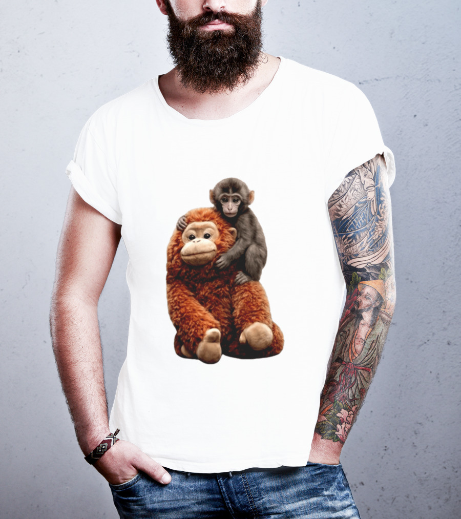 Monkey Punch Plush Toy And Baby Monkey Cuddling Image T-Shirt