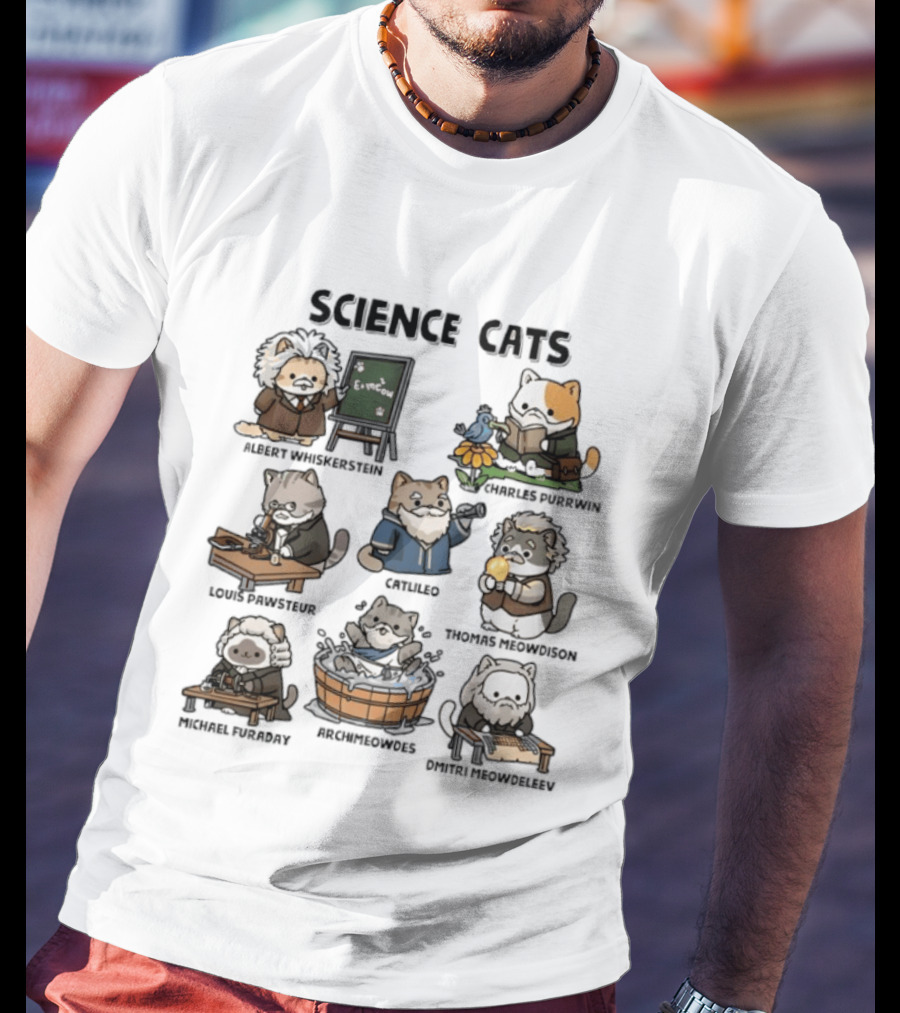 Science Cats Einstein Galileo Hypurrnicus Curieos Purrnicus Newton Hisshopper Tesla Furraday Hisskampf T-Shirt